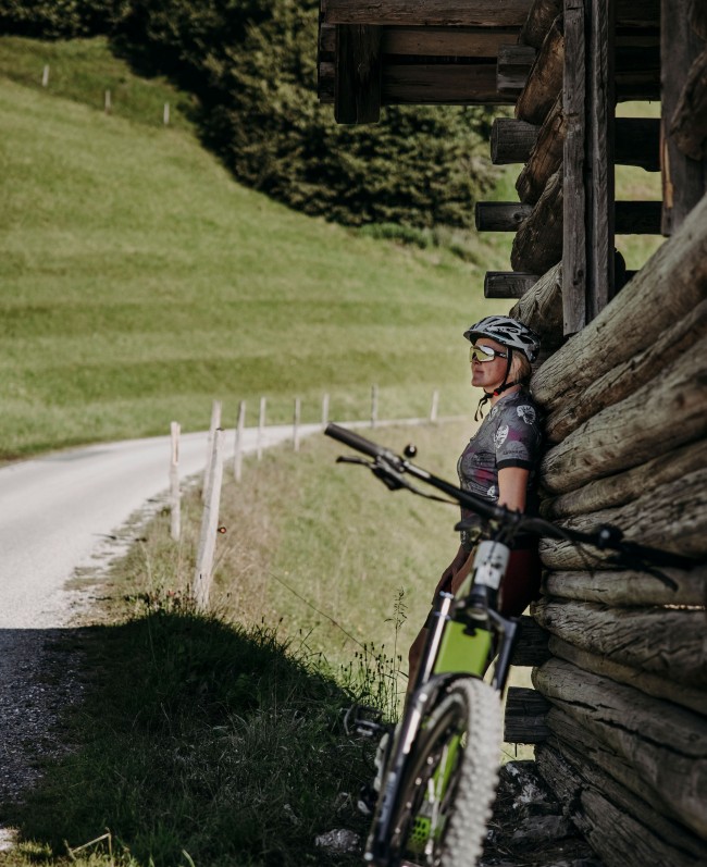 Woman on a mountain bike tour
